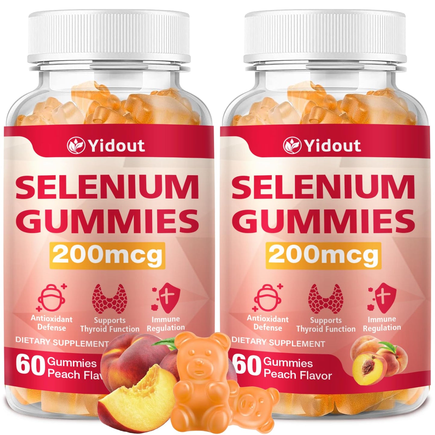 Yidout Selenium Supplement for Thyroid Support Gummies 200mcg, 120 Count