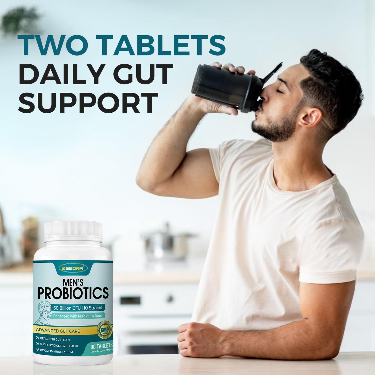 ZEBORA Probiotics for Men Digestive Health Tablet, 90 Tablets