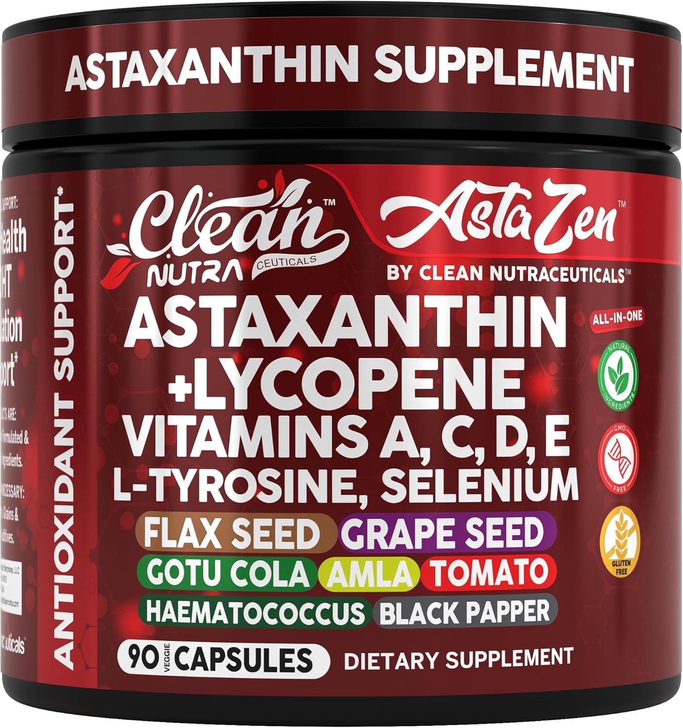 Clean Nutraceuticals Astaxanthin 12mg Lycopene Supplement Capsule, 90 Count