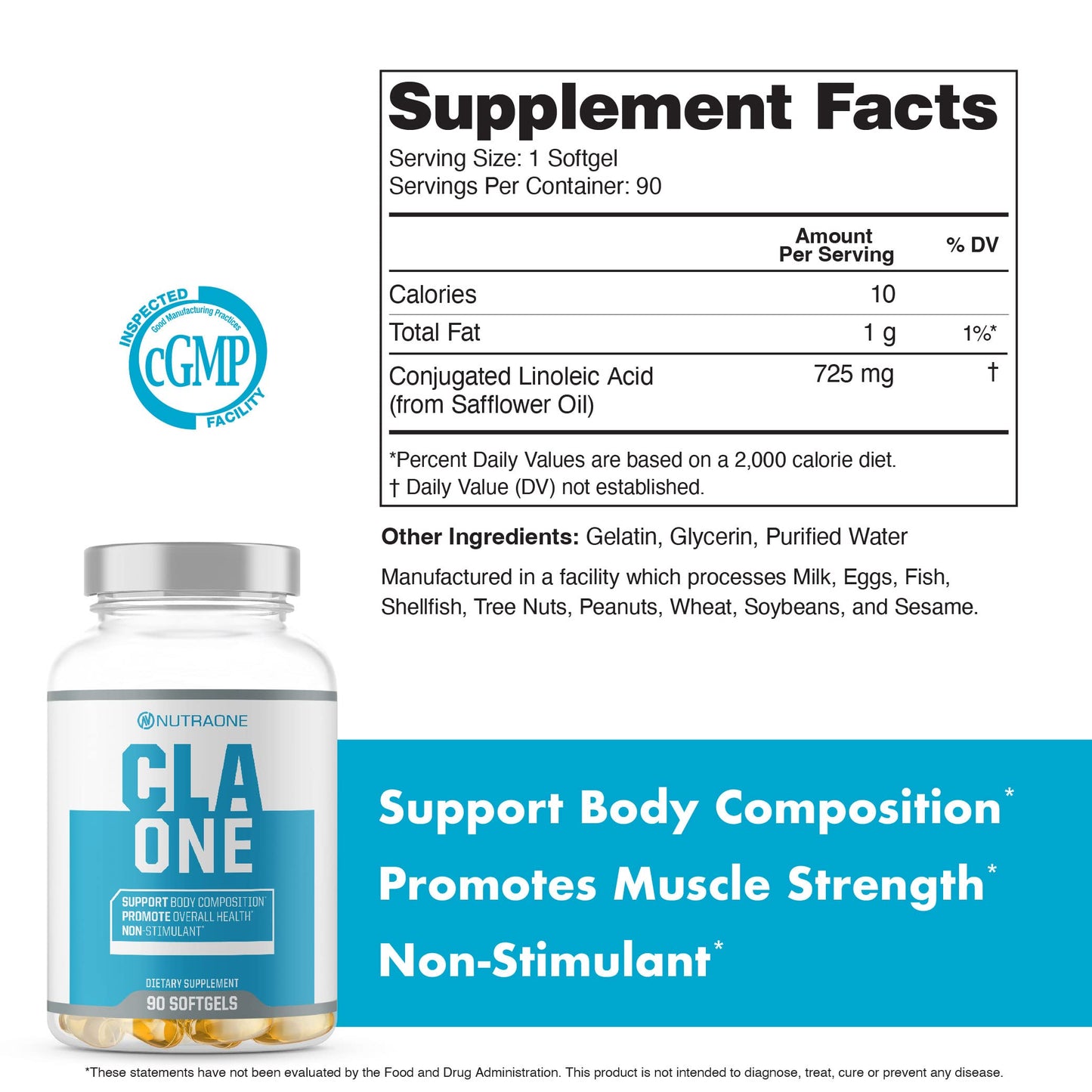 NutraOne CLAOne Supplement from Nutrition Conjugated Linoleic Acid (CLA) Natural Supplement Capsules 90 Count
