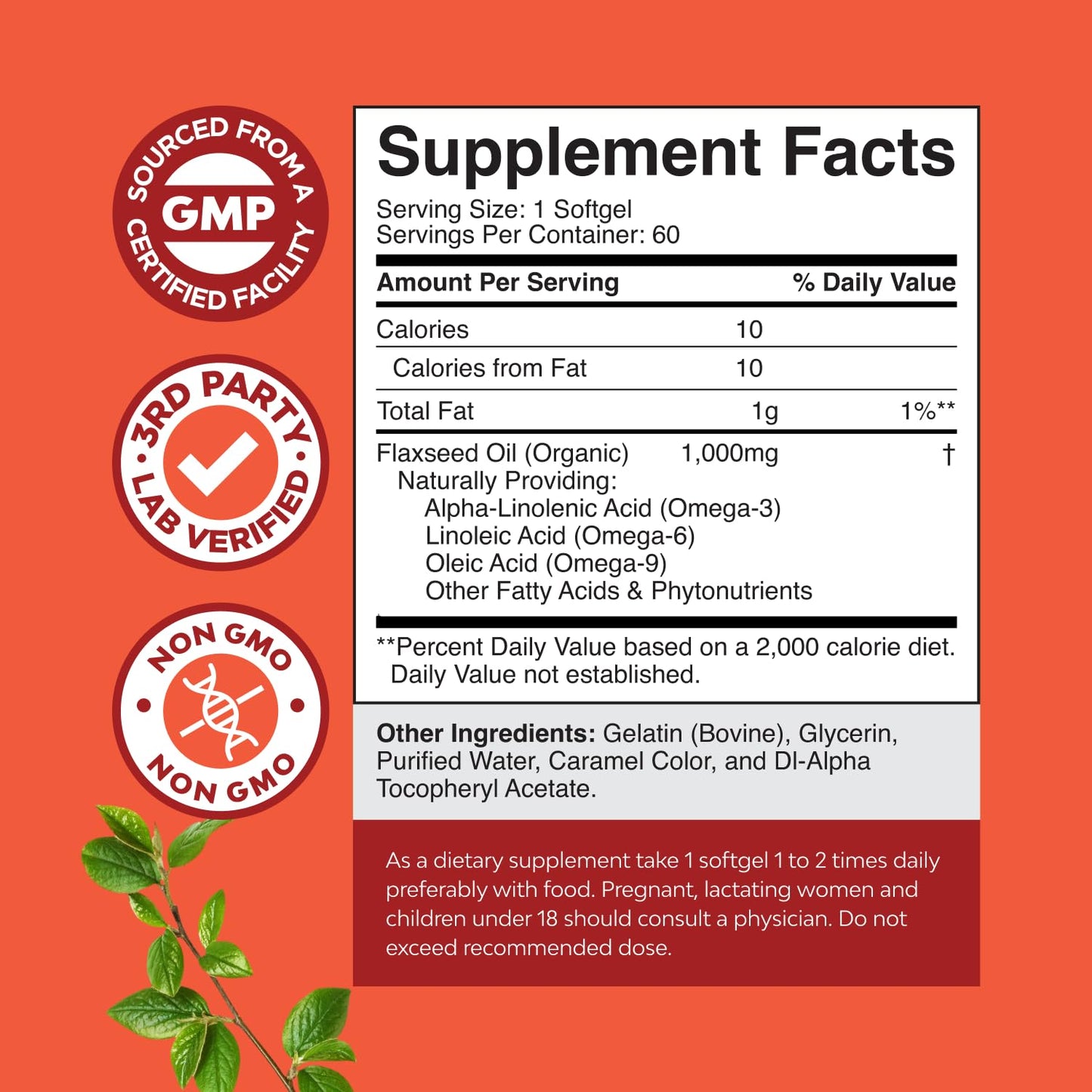 Natures Craft Flaxseed Oil Softgels 1000mg per Serving, 60 Softgels