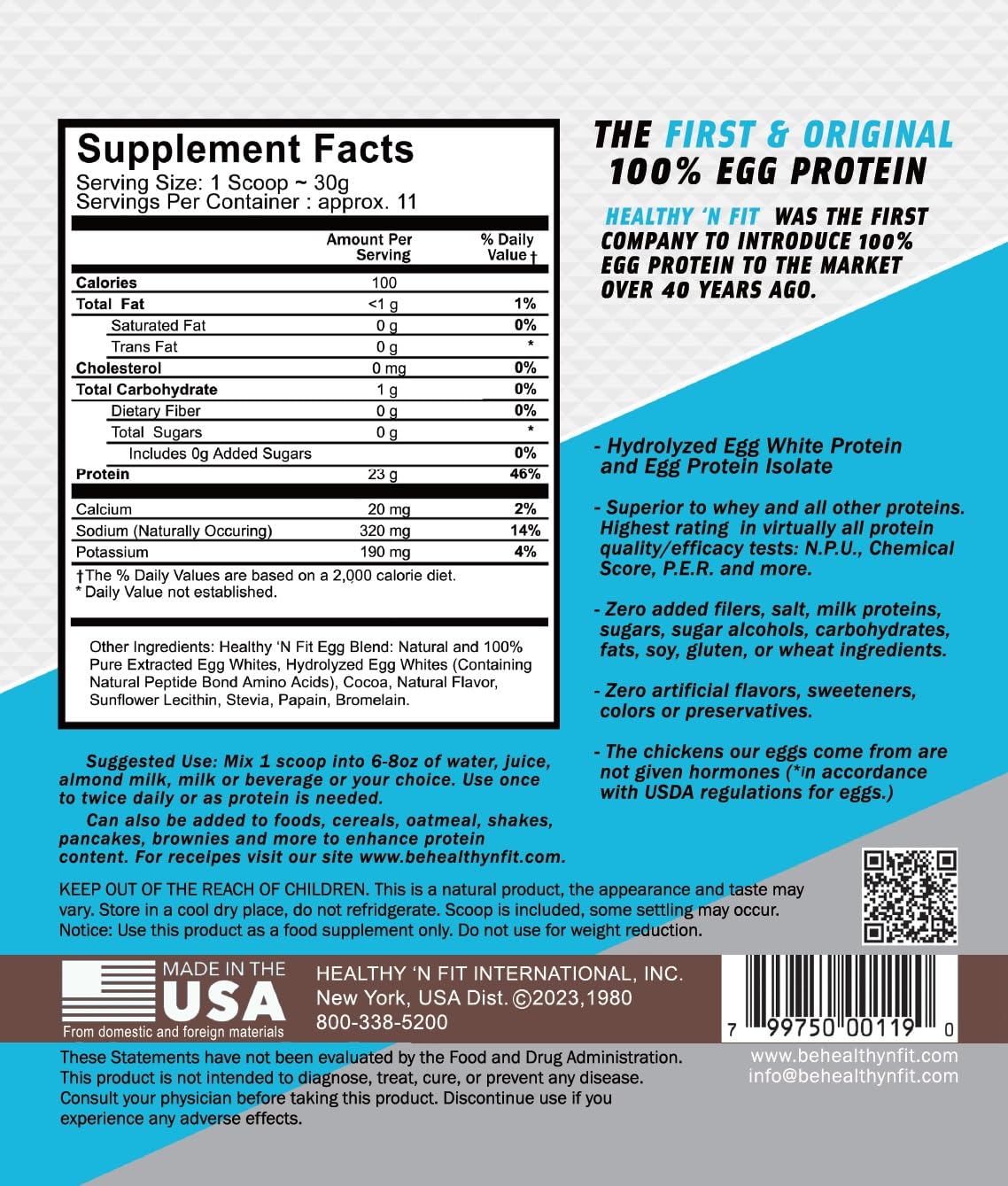 Healthy 'N Fit 100% Egg Protein Powder - Chocolate, 12 oz