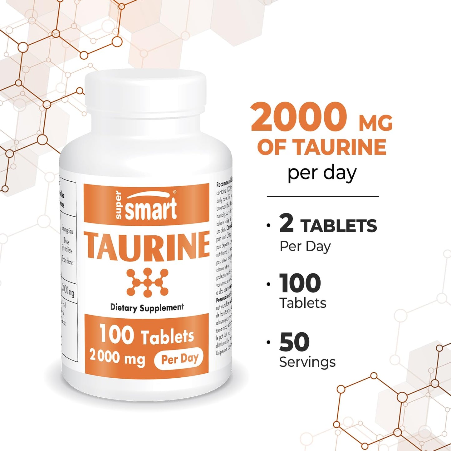 Supersmart Taurine Supplement 2000mg Tablet, 100 Tablets