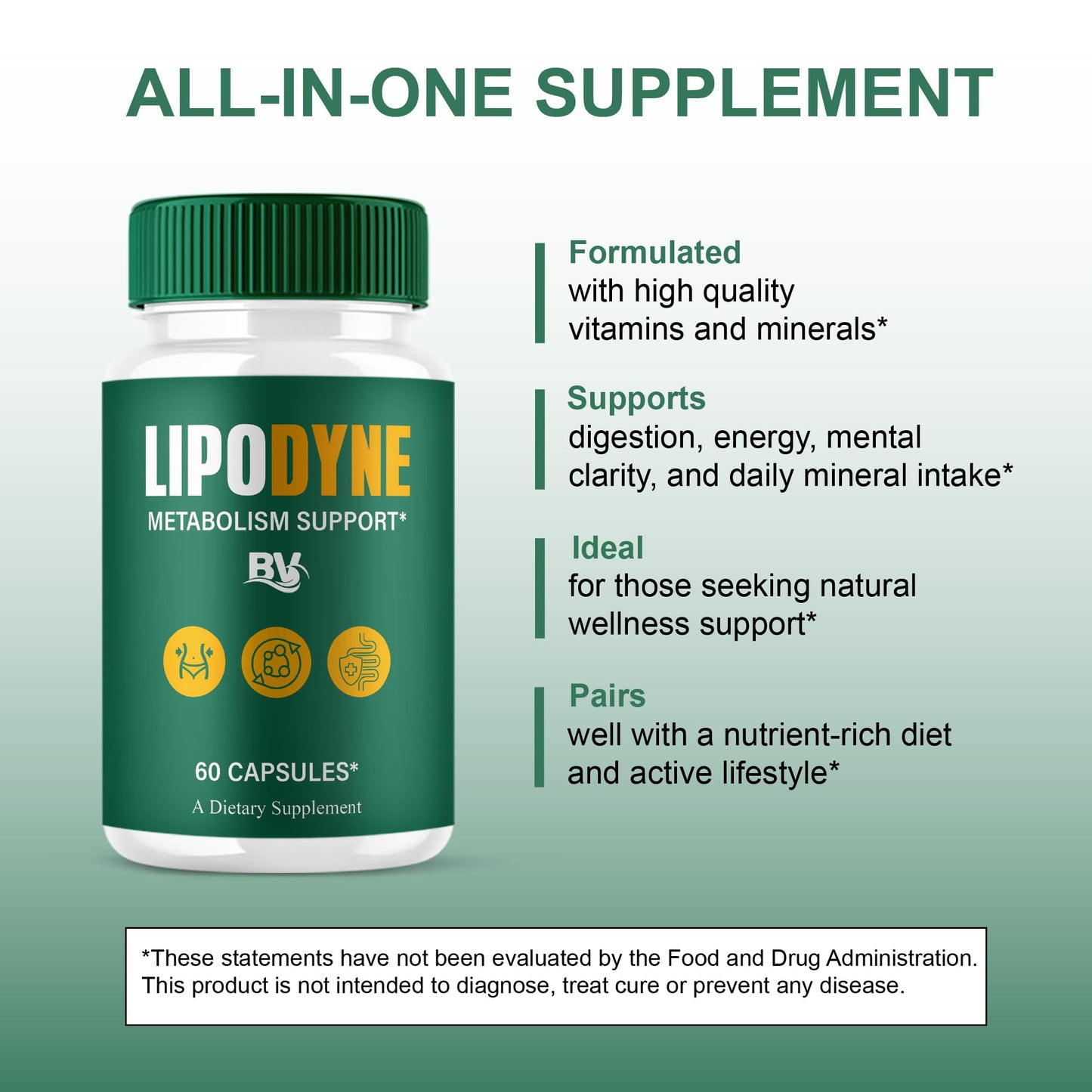 BLUE VIBE Lipodyne Advanced Maximum Strength Overall Health & Wellness Support Supplement Capsules, 60 Count