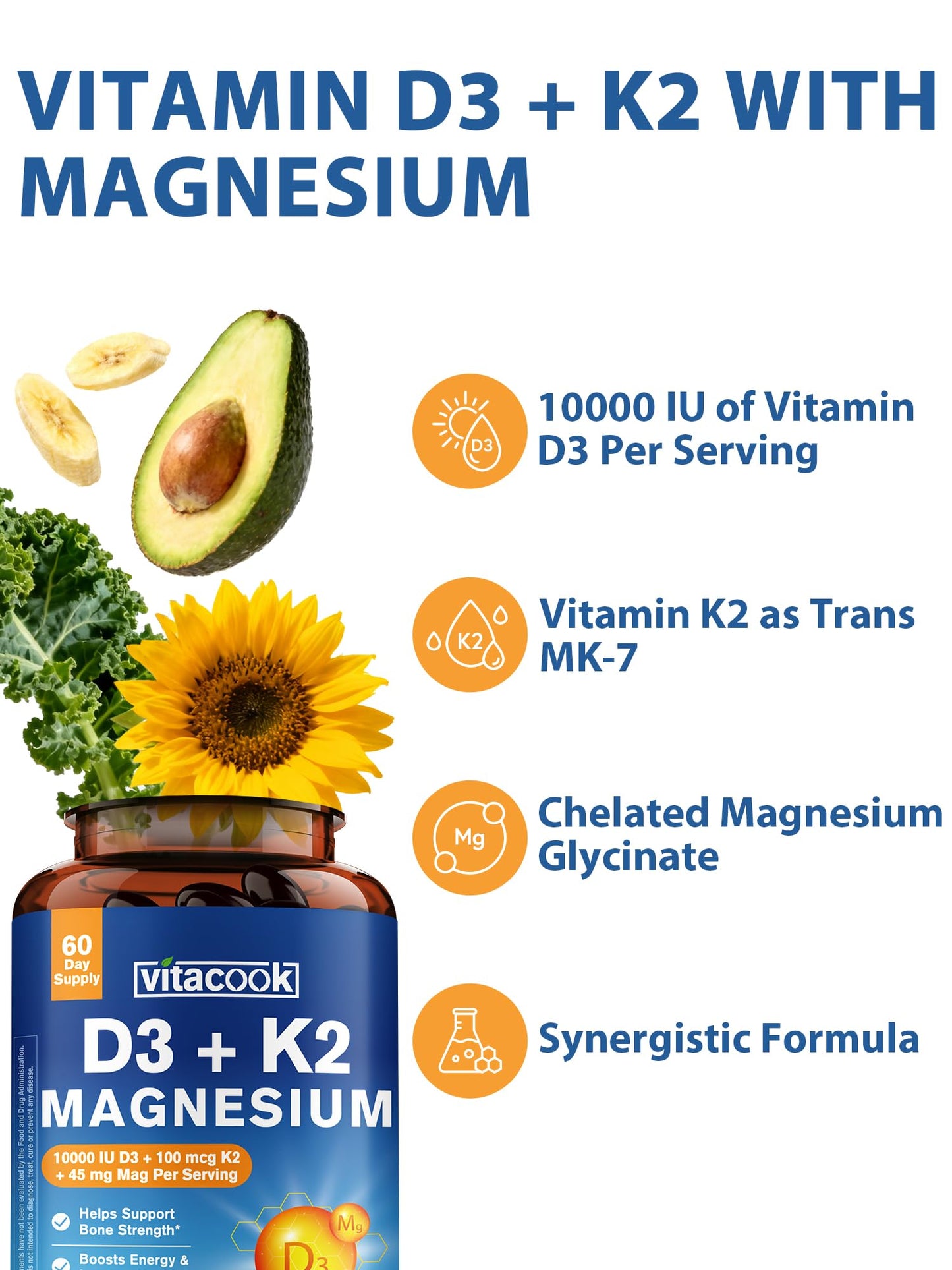 Vitacook Vitamin D3 K2 Magnesium Supplement Softgel 120 Softgels