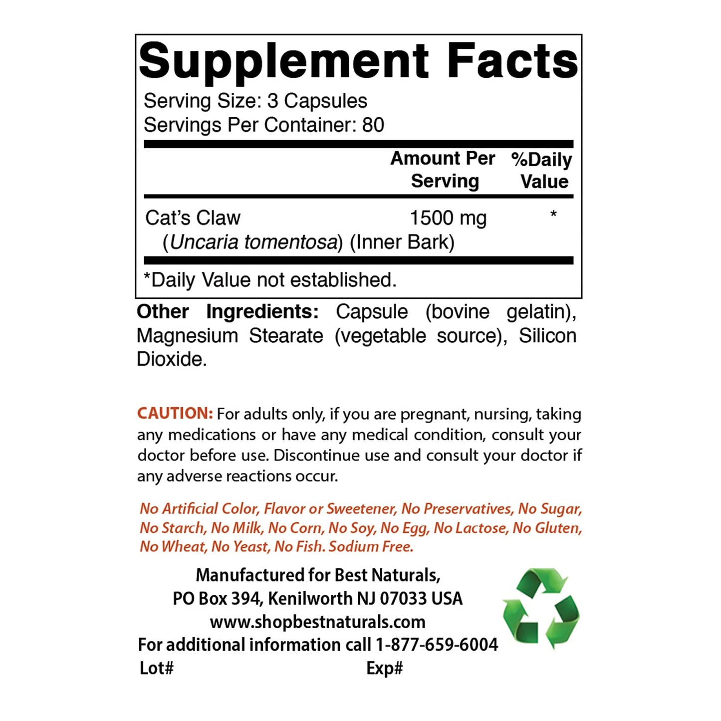 Best Naturals Cat's Claw Capsule, 500 mg & Astragalus Capsule, 1000 mg, 2 Capsules