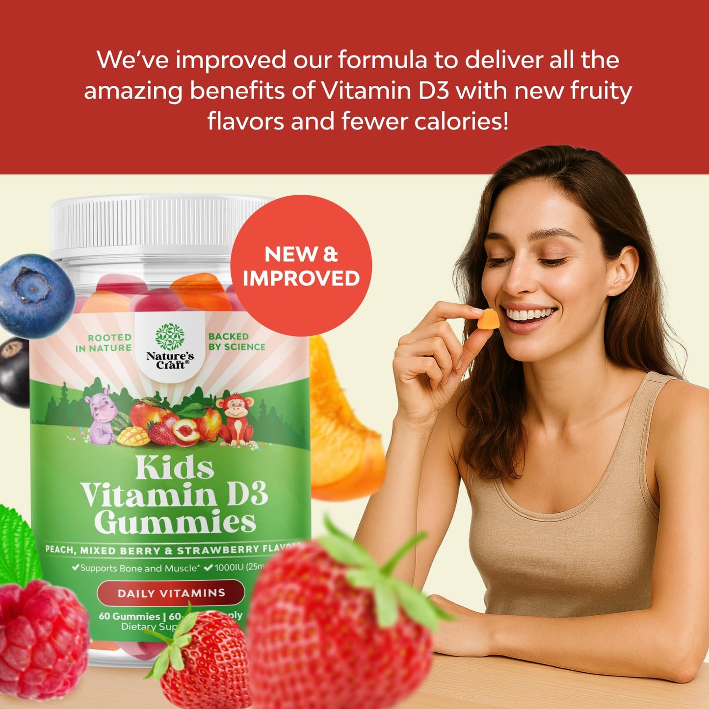 Natures Craft Chewable Vitamin D Gummies for Kids and Toddlers 60 Count
