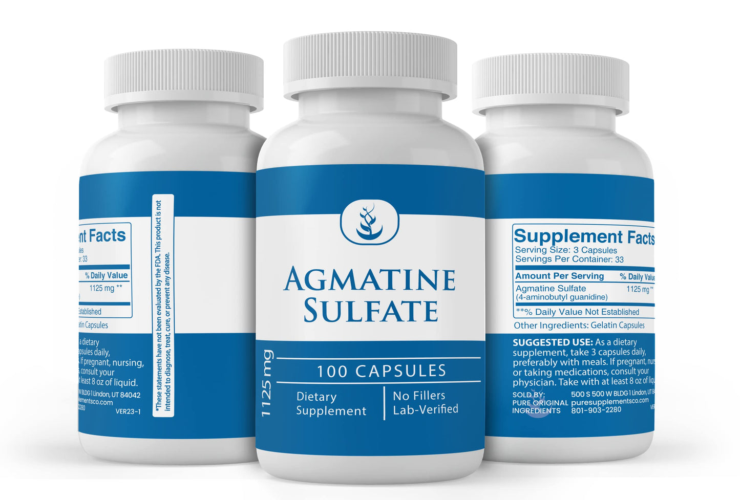 PURE ORIGINAL INGREDIENTS Agmatine Sulfate Capsule, 100 Capsules