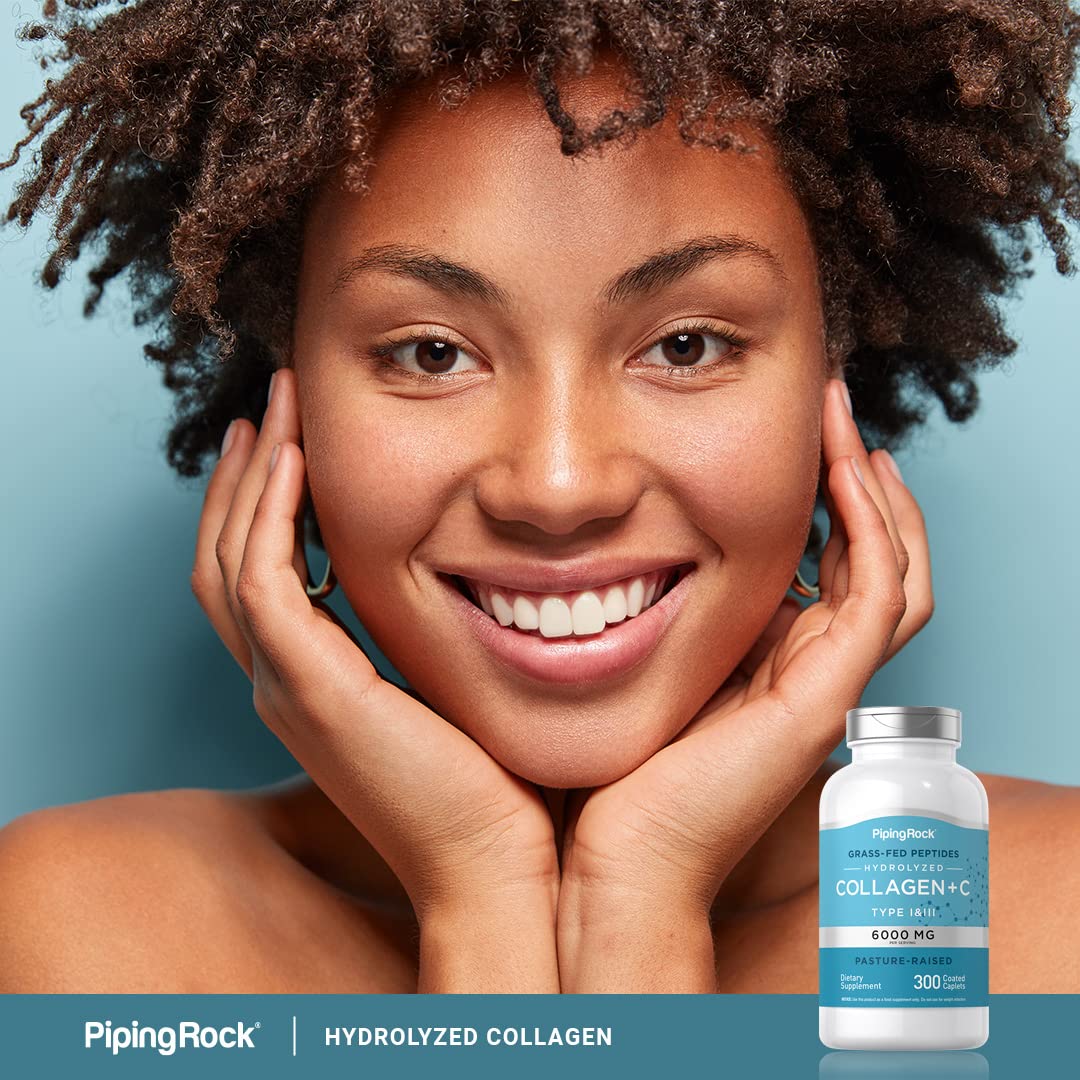 Piping Rock Collagen Peptides Plus Vitamin C Caplets 6000mg, 300 Count