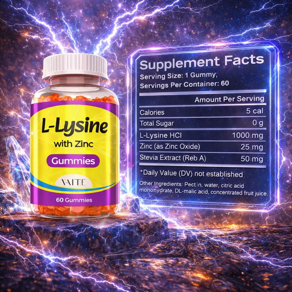 VAITE L-Lysine Gummies 1000mg with Zinc, 60 Gummies