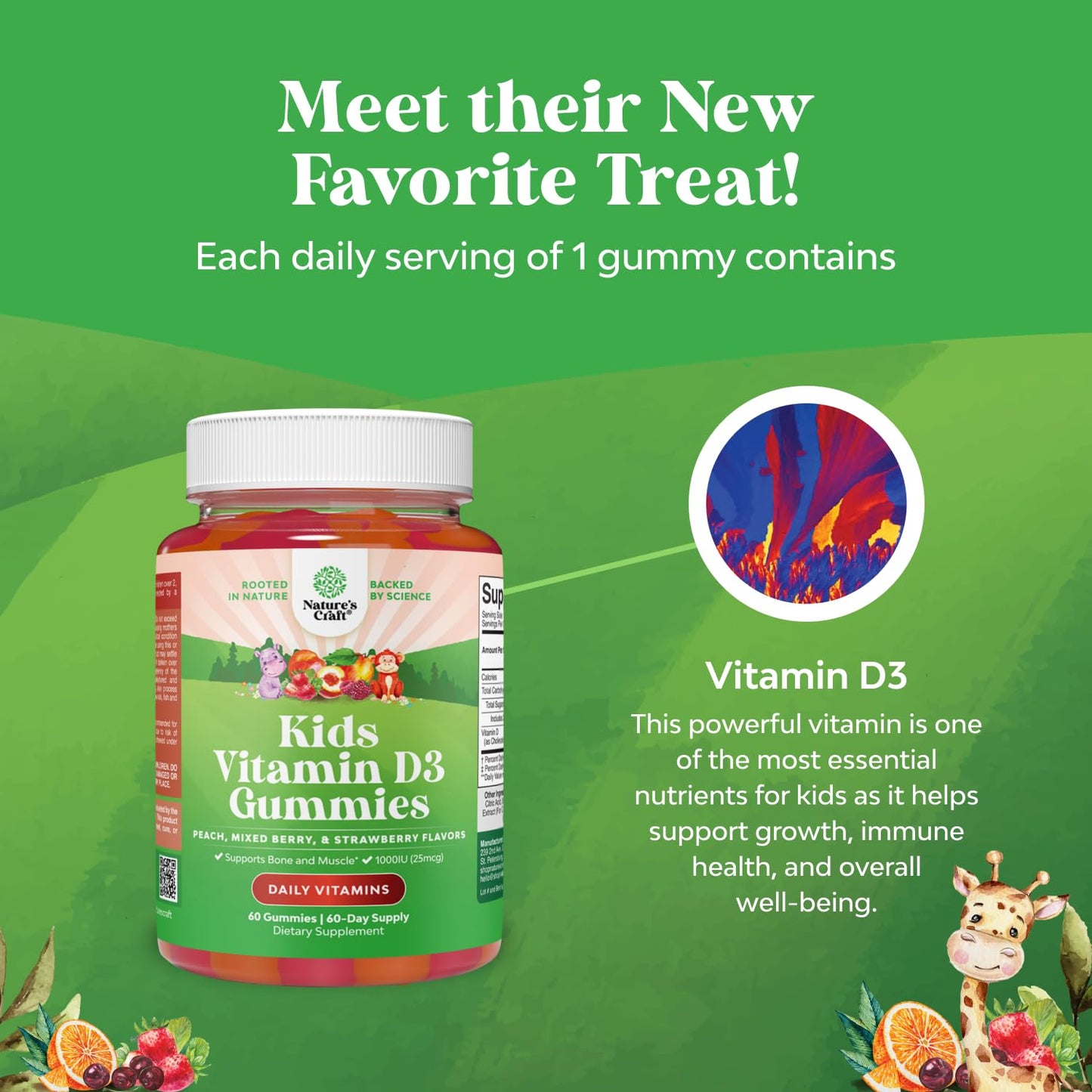 Natures Craft Chewable Vitamin D Gummies for Kids and Toddlers 60 Count
