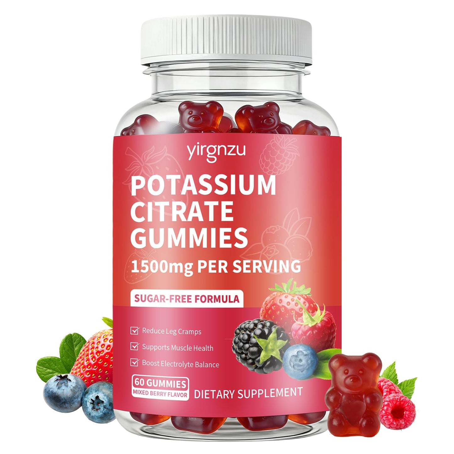 yirgnzu Potassium Citrate Gummies 1500mg, 60 Count