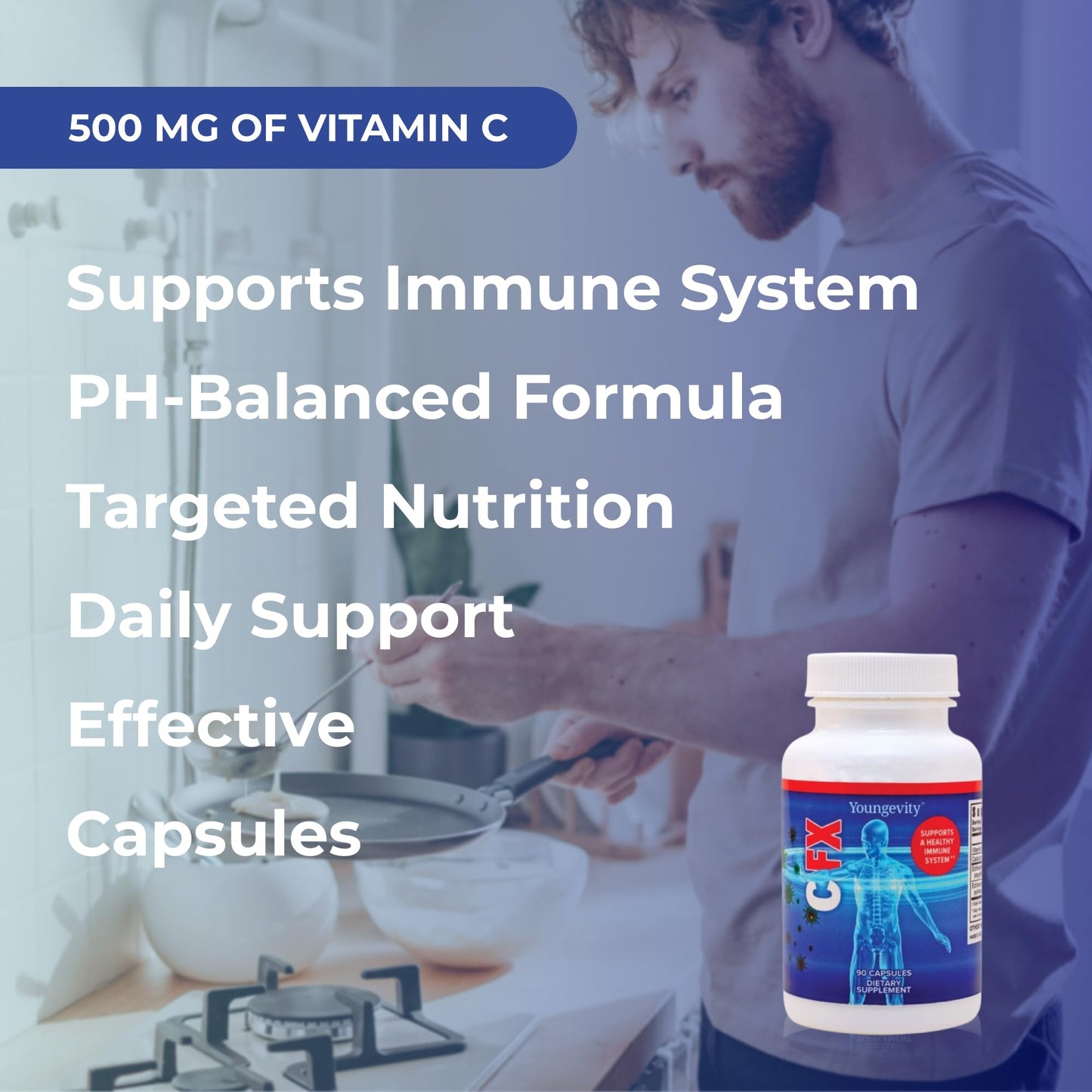 Youngevity C-Fx Vitamin C 500mg Echinacea Herb & Root Immune Support Capsules, 90 Capsules