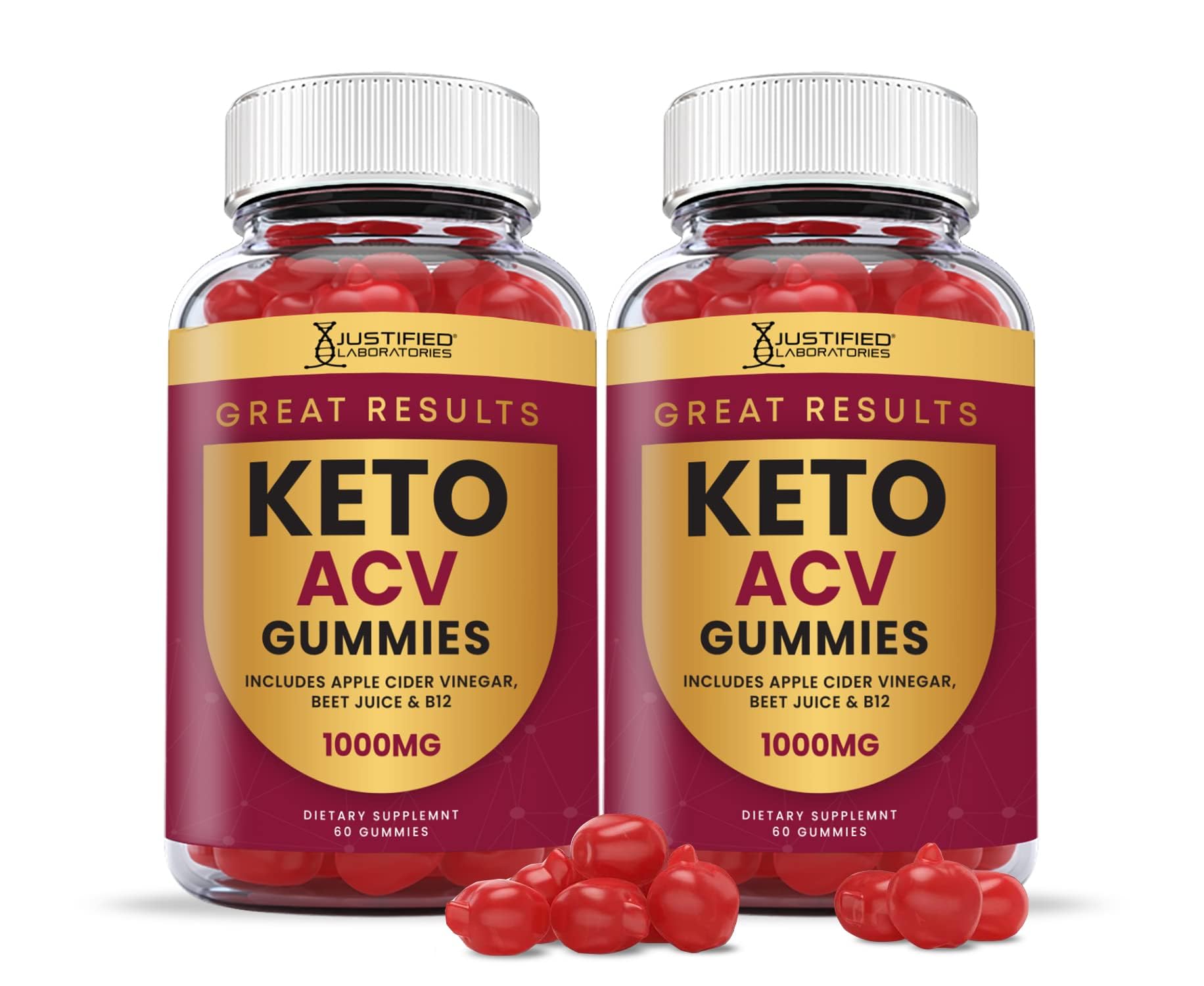 Justified Laboratories Great Results Keto ACV Gummies 1000mg with Pomegranate Juice Beet Root B12, 120 Gummies