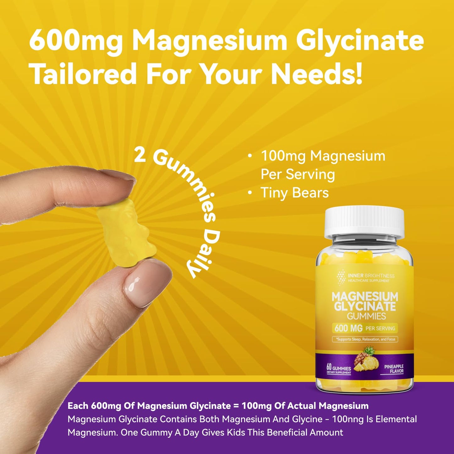 Inner Brightness Magnesium Glycinate Gummies 600mg, 60 Count
