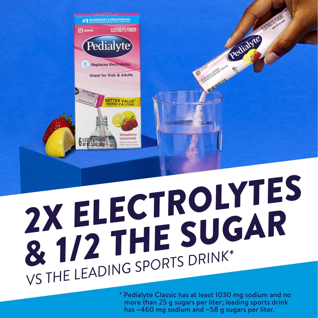 Pedialyte Electrolyte Powder Packets, Strawberry Lemonade, 60 Count