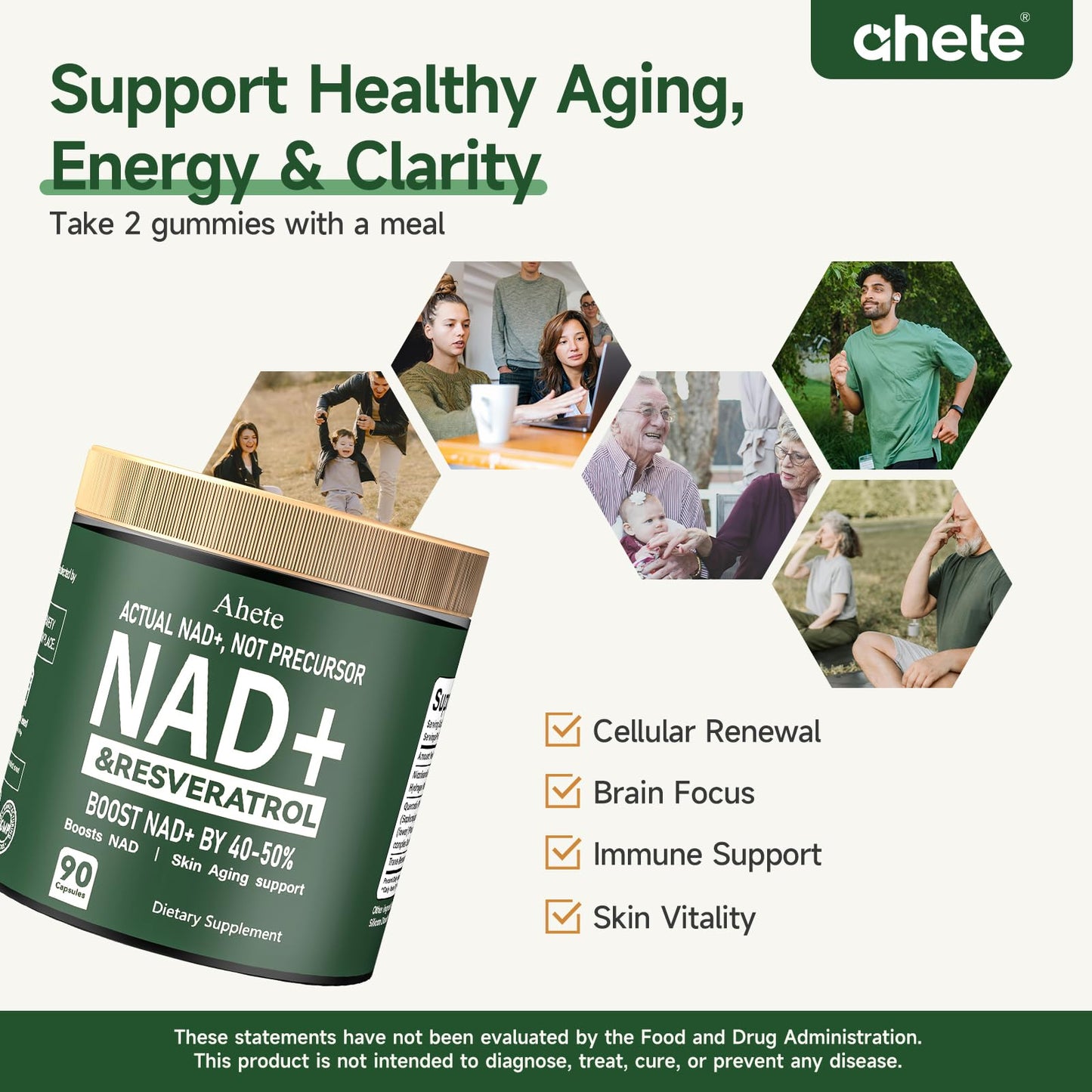 Ahete NAD Resveratrol Supplement 90 Capsules