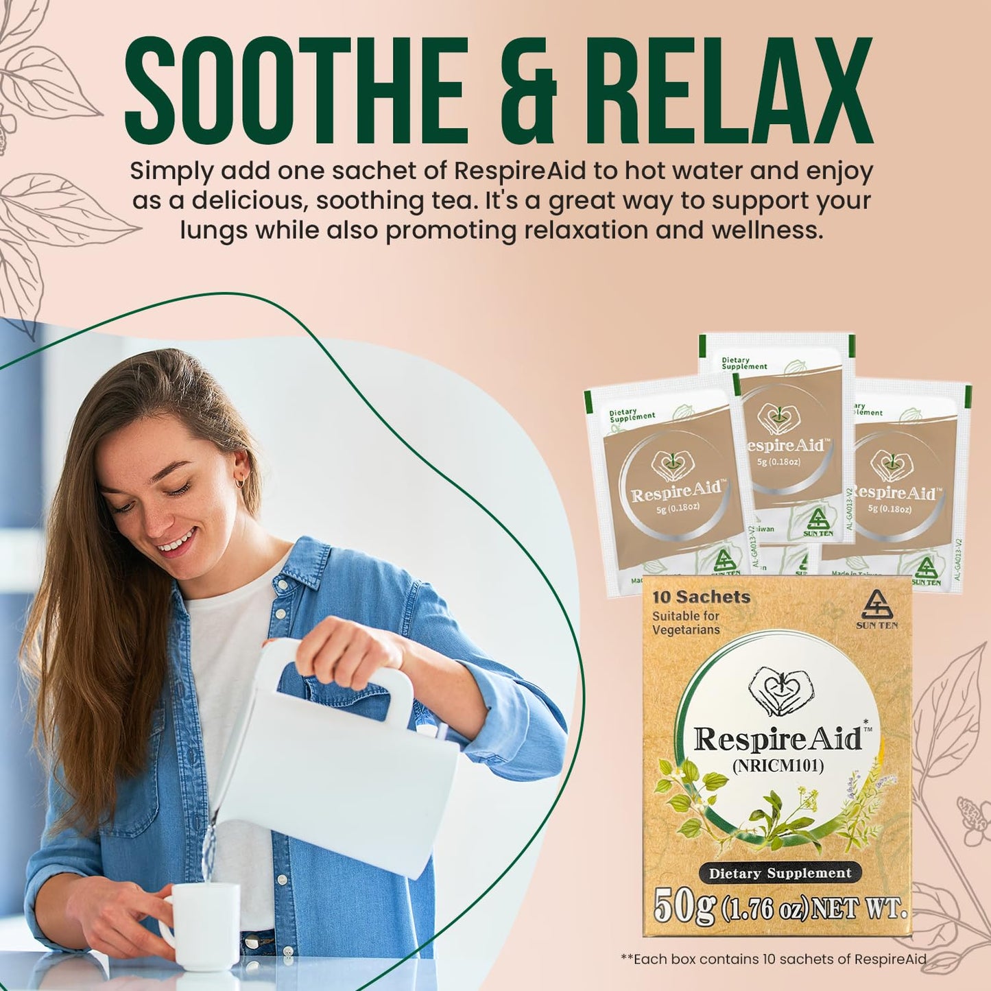 Sun Ten RespireAid™ All-Natural Lung Cleanse & Detox Powder, 10 Sachets