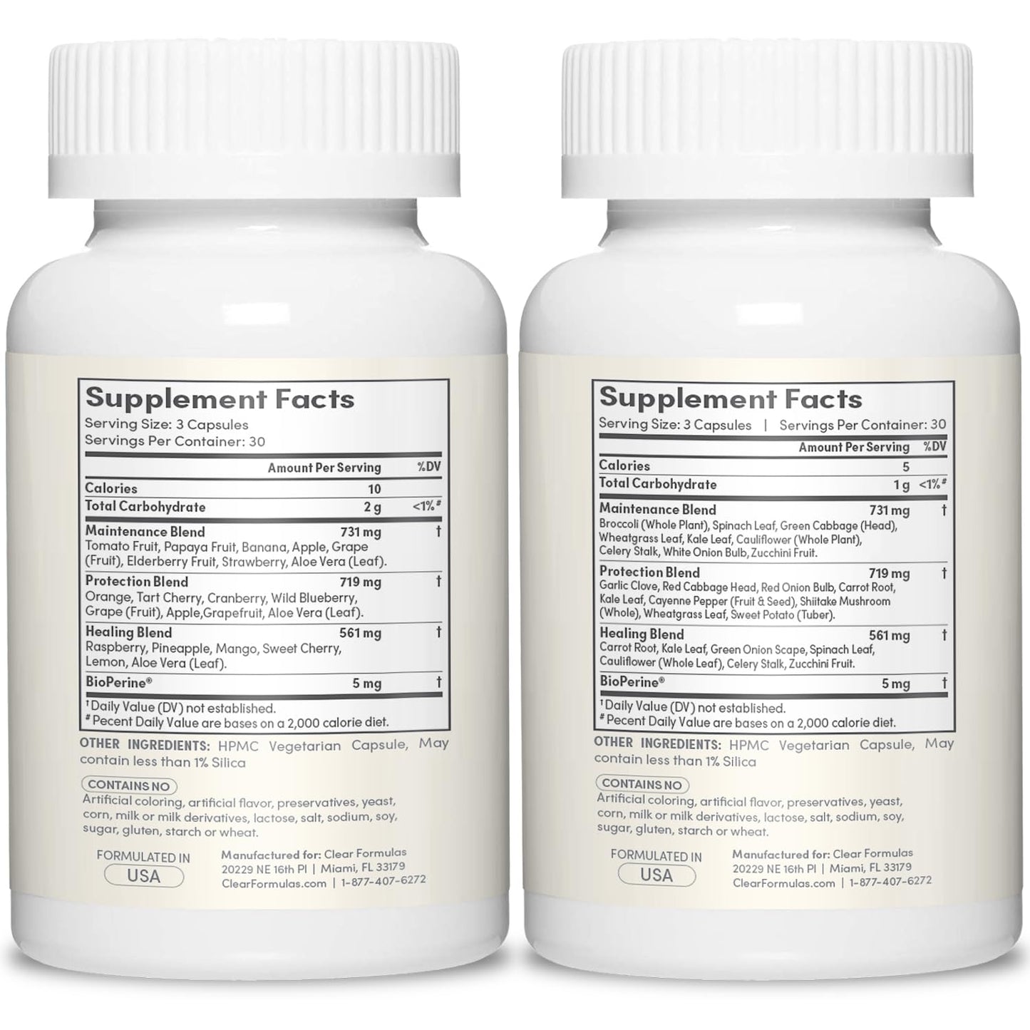 Clear Formulas Daily Fruit and Veggies Supplement for Adults - Super Fruits and Vegetables Supplement with 37 Different Super Foods for Overall Health Wellness and Immune Support - Non-GMO and Vegan Capsules 90