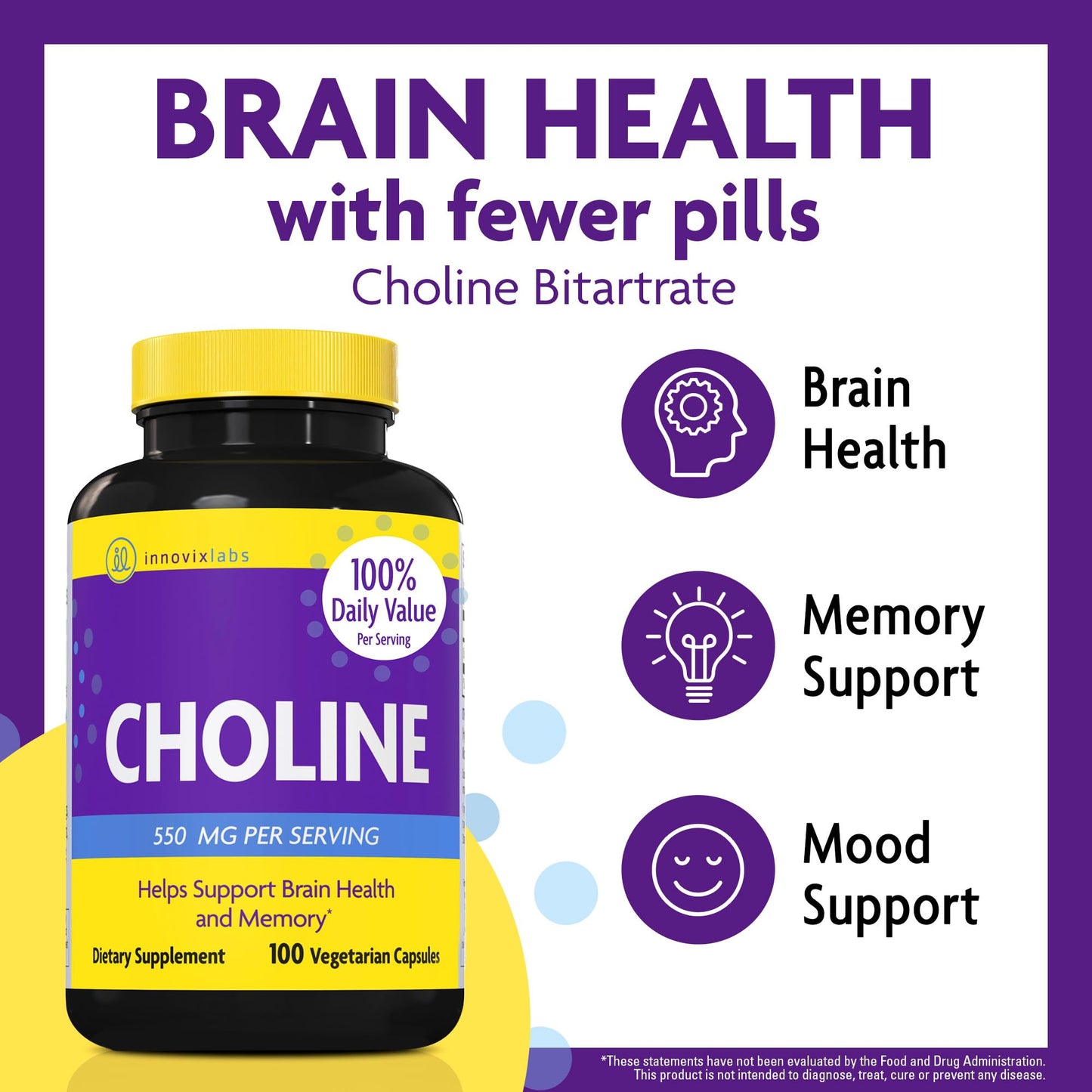 InnovixLabs Choline & Vitamin K2 Bundle - Choline Bitartrate 550mg Capsules (100) & Full Spectrum Vitamin K2 Softgels (90) - 190 Count