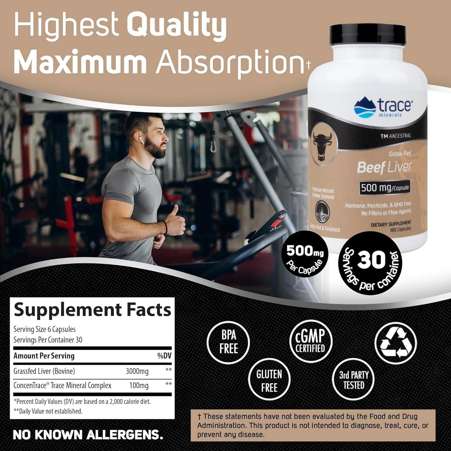 Trace Minerals Ancestral Beef Liver Capsules, 180 Count