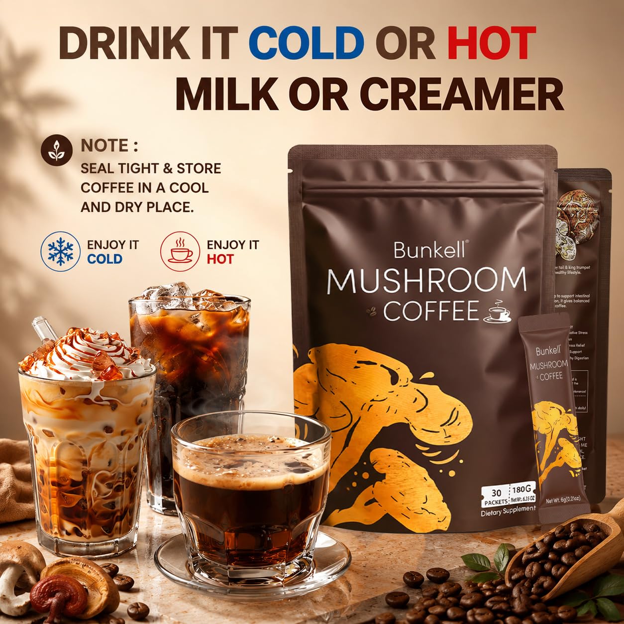 Bunkell Mushroom Coffee Powder, 6.35 oz Pack of 1