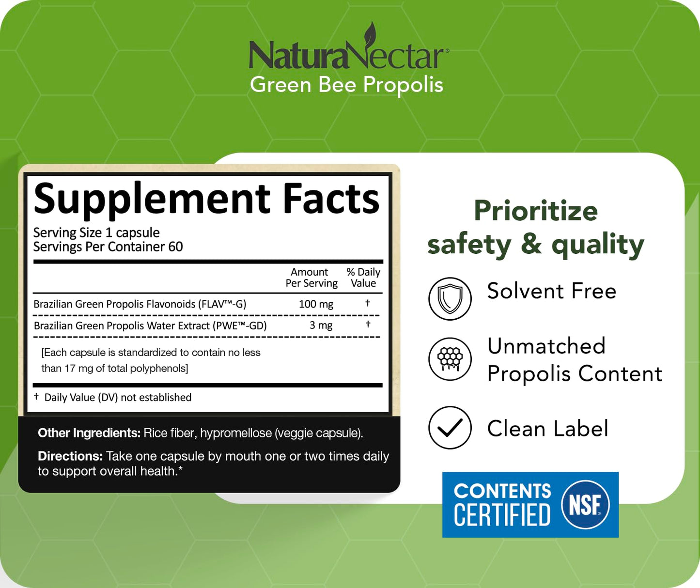 NaturaNectar Green Bee Propolis Capsules 60 Count