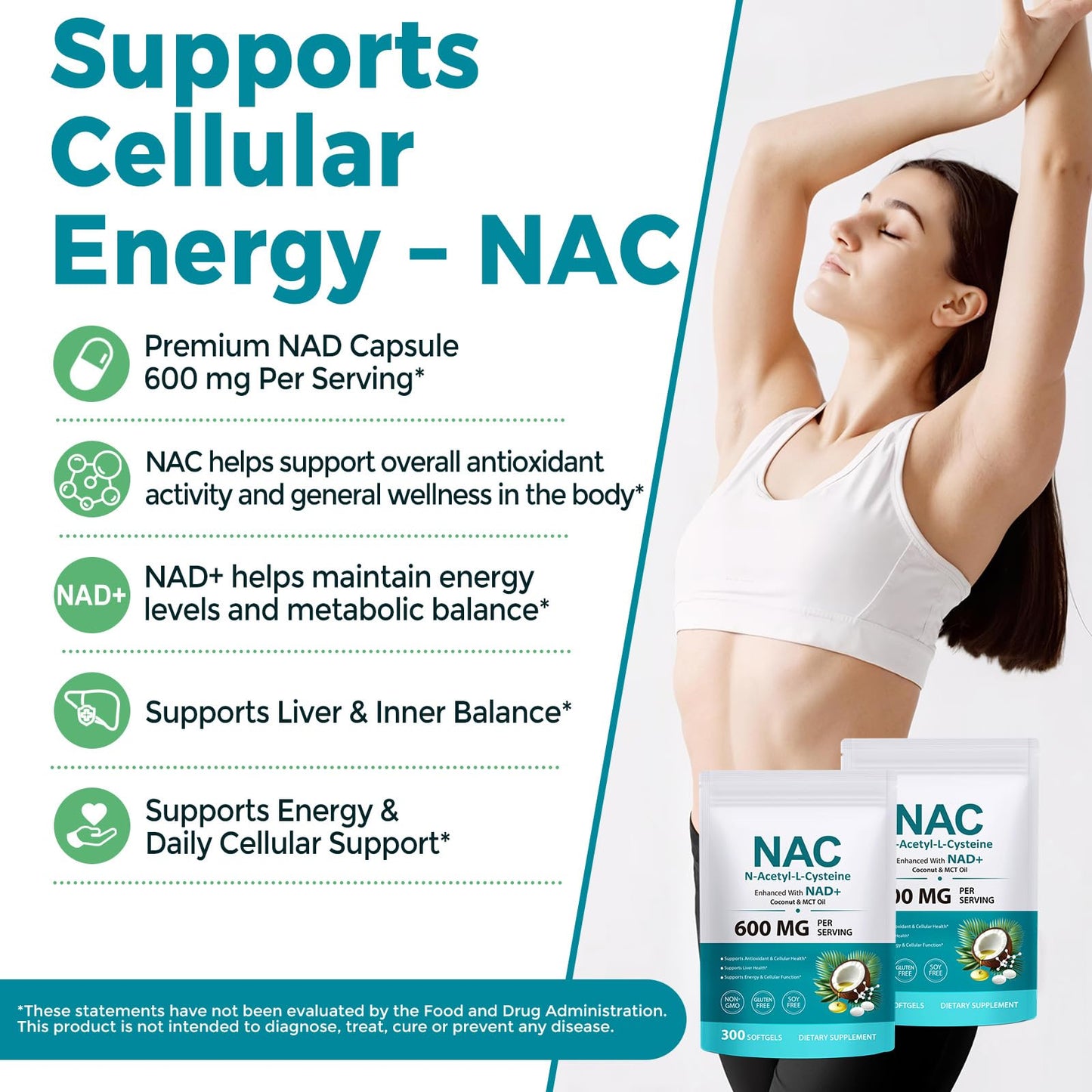 NVXNMSD N-Acetyl Cysteine (NAC) Supplement 600mg Softgels, 300 Count