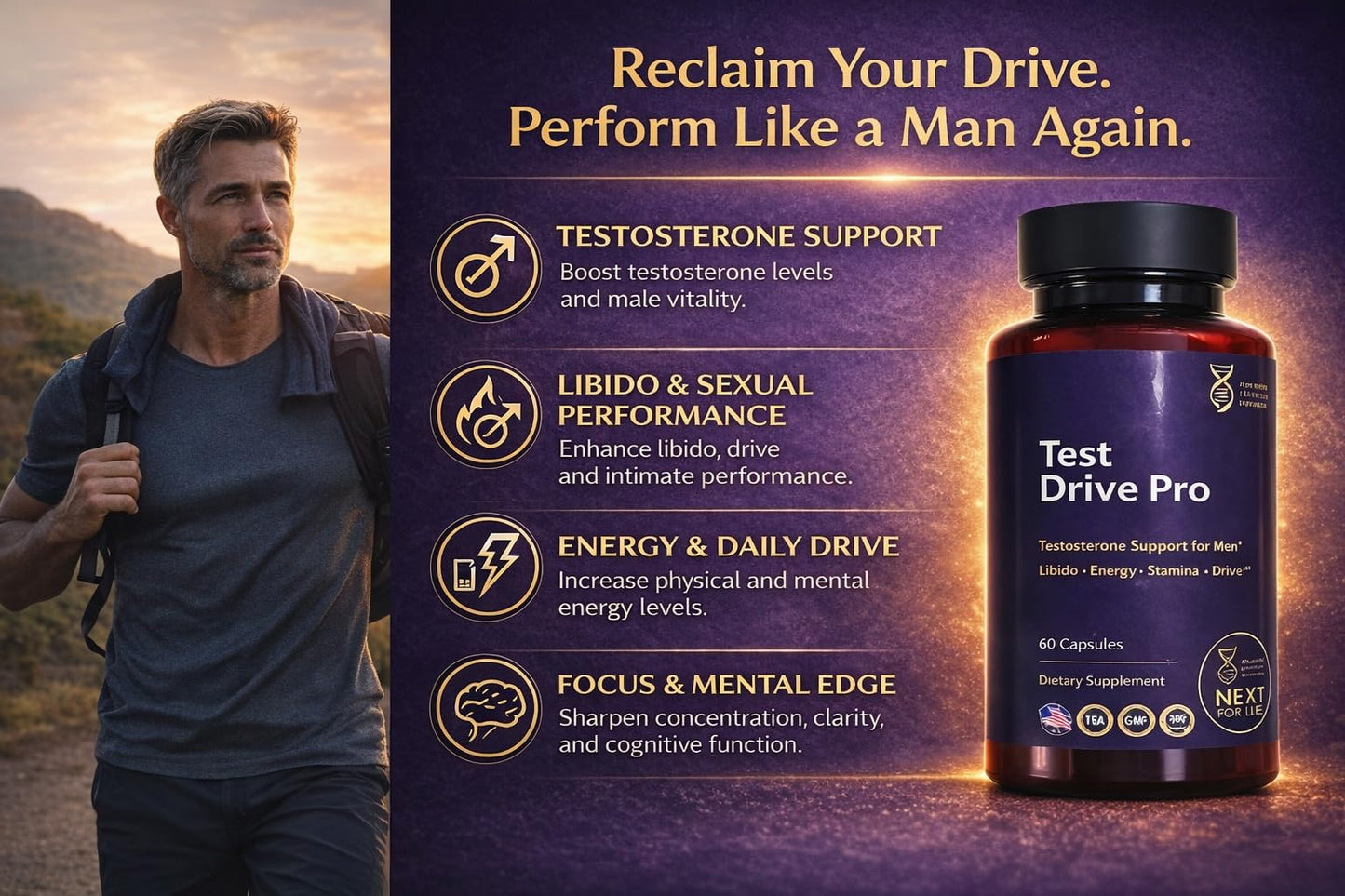 Next For Life Testo Booster for Men Capsules, 30 Count