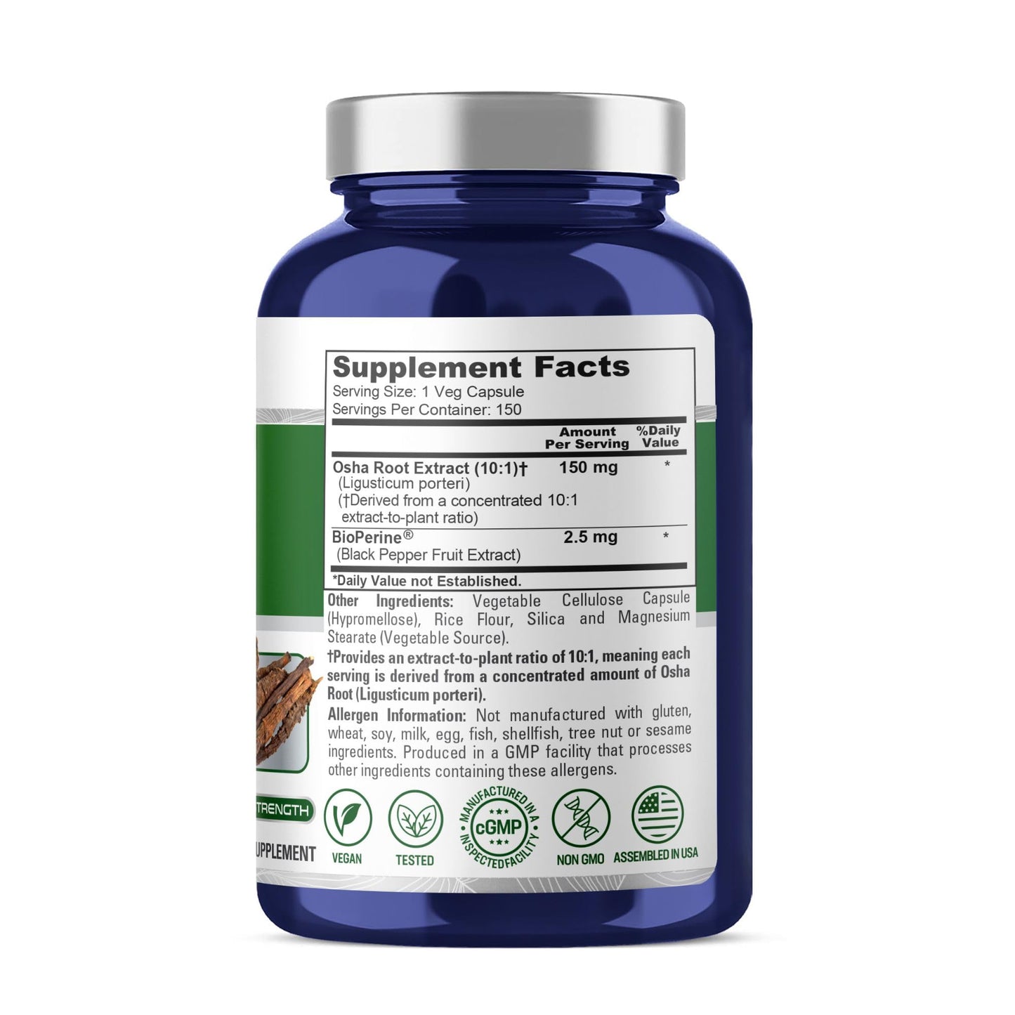 NusaPure OSHA Root Capsules, 150 Count