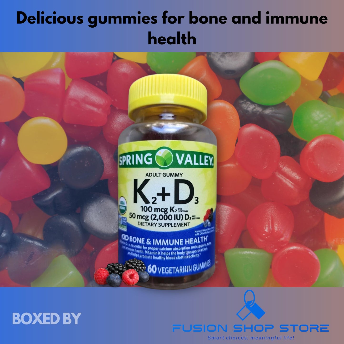 Fusion Shop Store Vitamin D3+K2 Gummies 60 Count