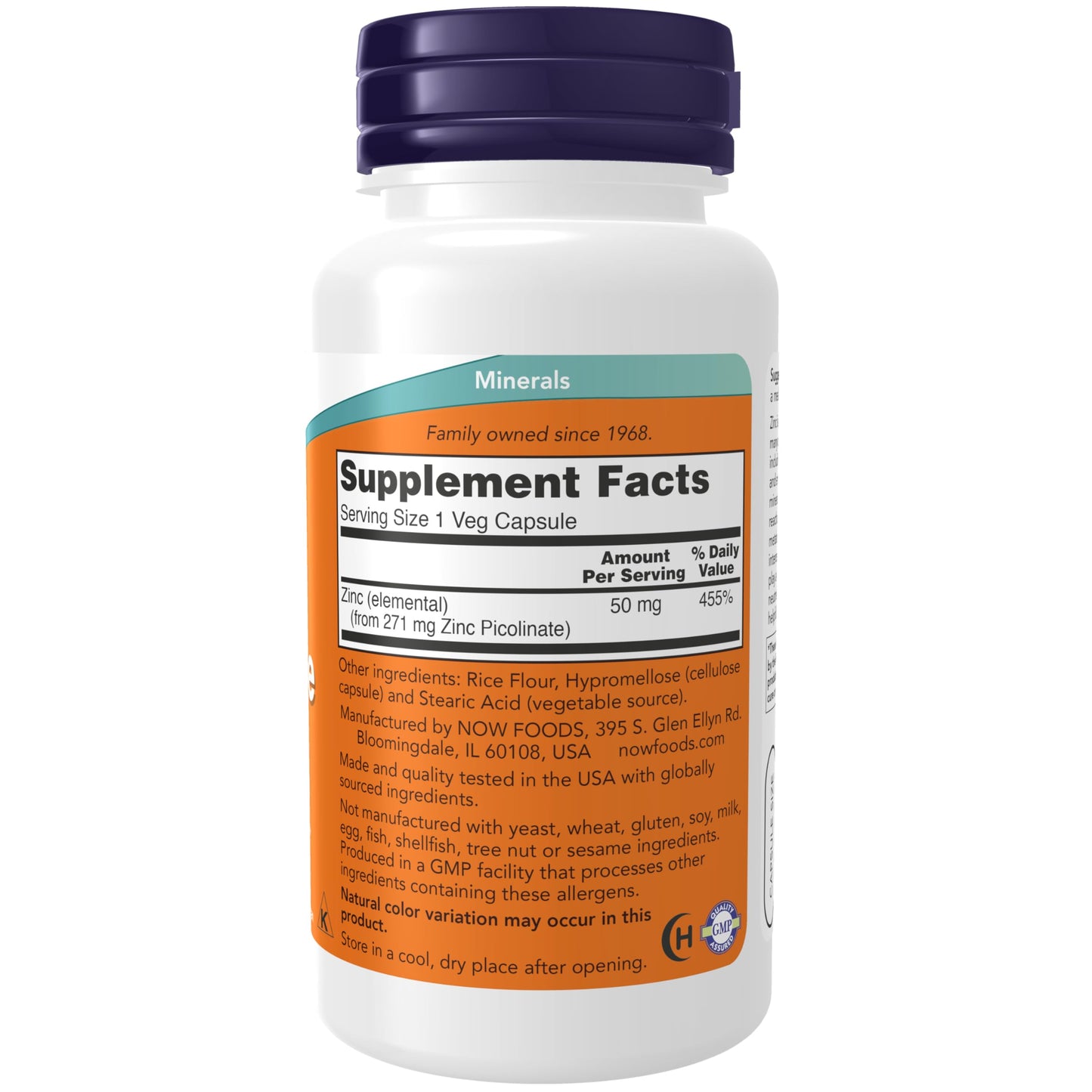 NOW Foods Zinc Picolinate 50 mg Capsule, 120 Count