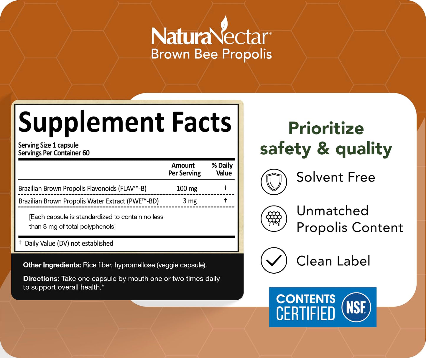 NaturaNectar Brown Bee Propolis Capsule, 60 Count