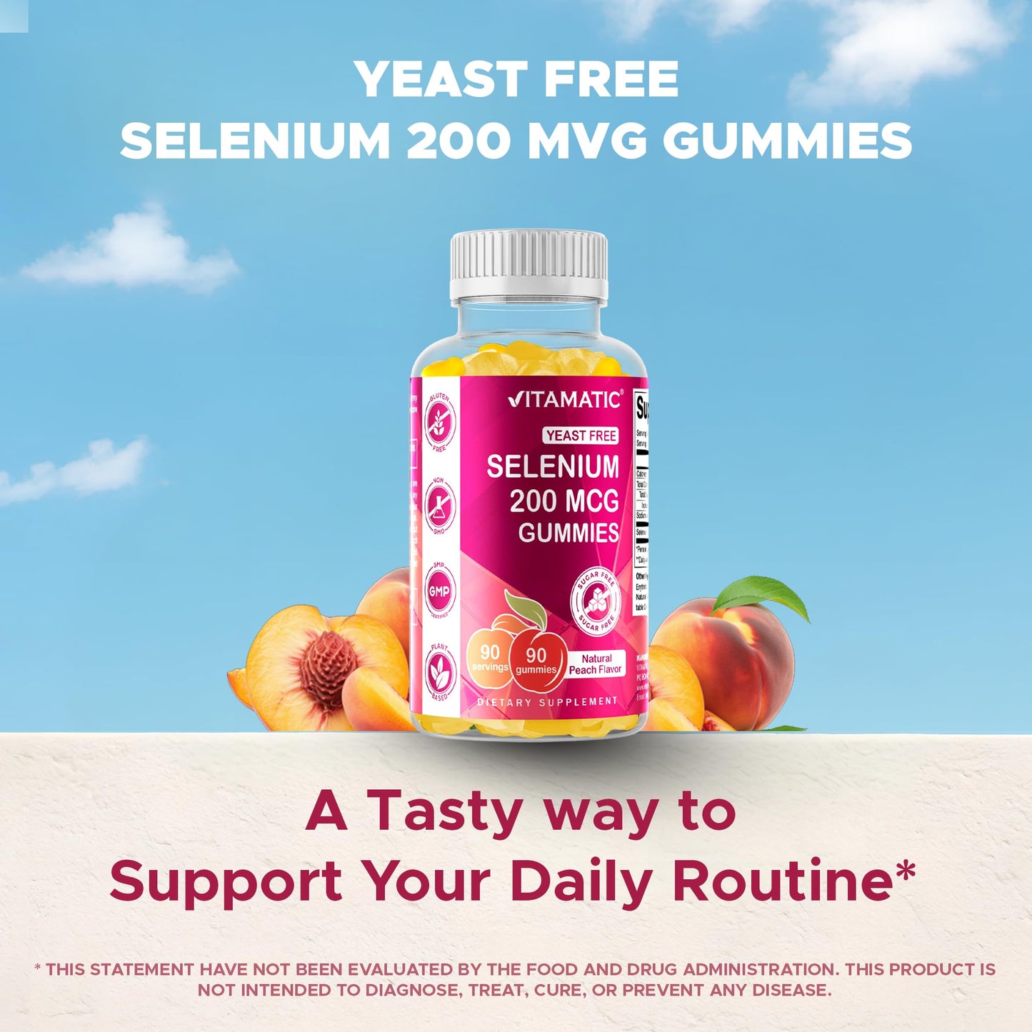 Vitamatic Yeast Free Selenium Gummies 200mcg Selenomethionine Supplement, 180 Gummies