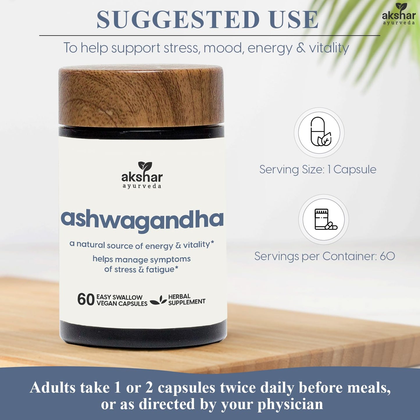 AKSHAR Ashwagandha Capsules, 60 Count