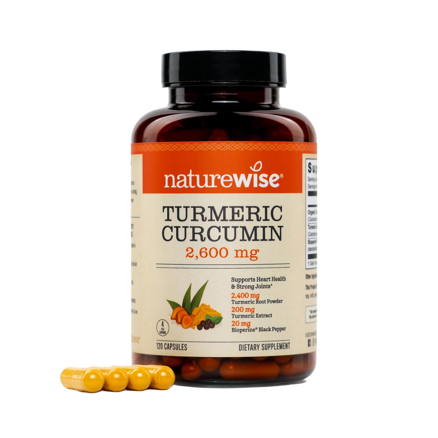 NatureWise Turmeric Curcumin 2600mg Organic Turmeric 2400mg Capsules, 120 Count