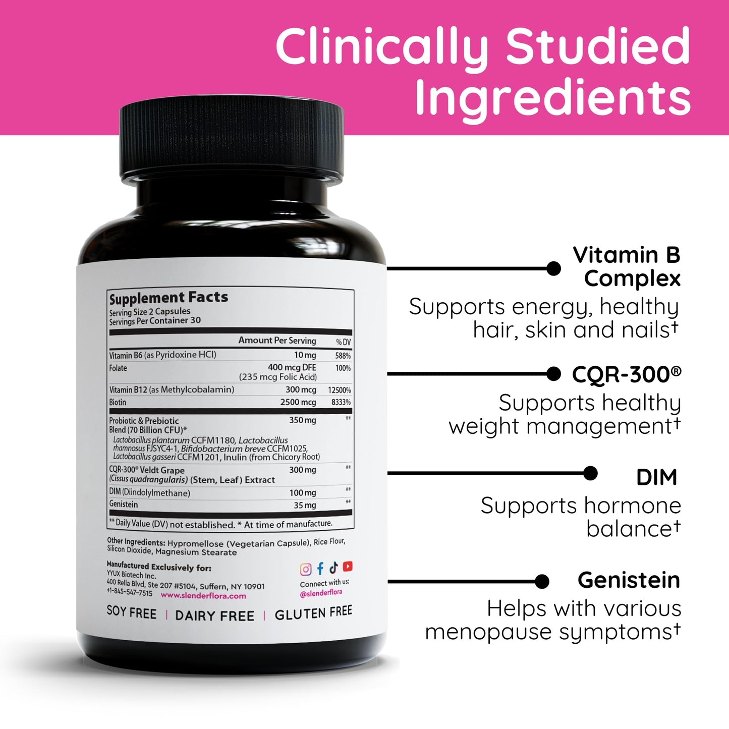 YYUX SlenderFlora Menopause Probiotic Supplement Capsules, 120 Count