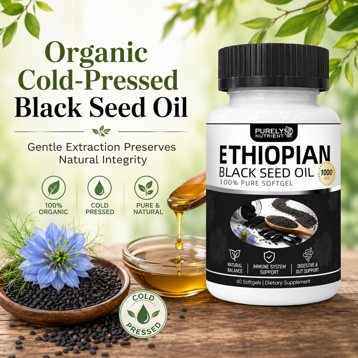 Perfexin Purely Nutrient Ethiopian Black Seed Oil Softgels, 60 Count