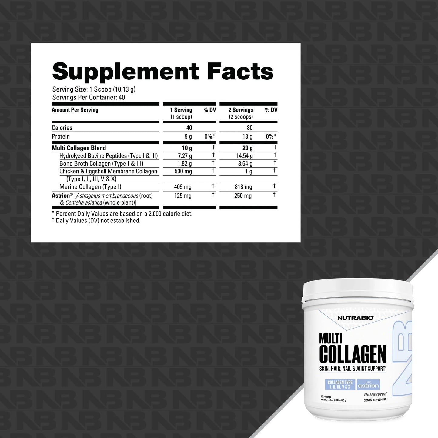 NutraBio Multi Collagen Powder - Hydrolyzed Collagen Peptides for Glowing Hair & Skin - Grass-Fed - Collagen Powder for Women and Men - 14.2 Ounce