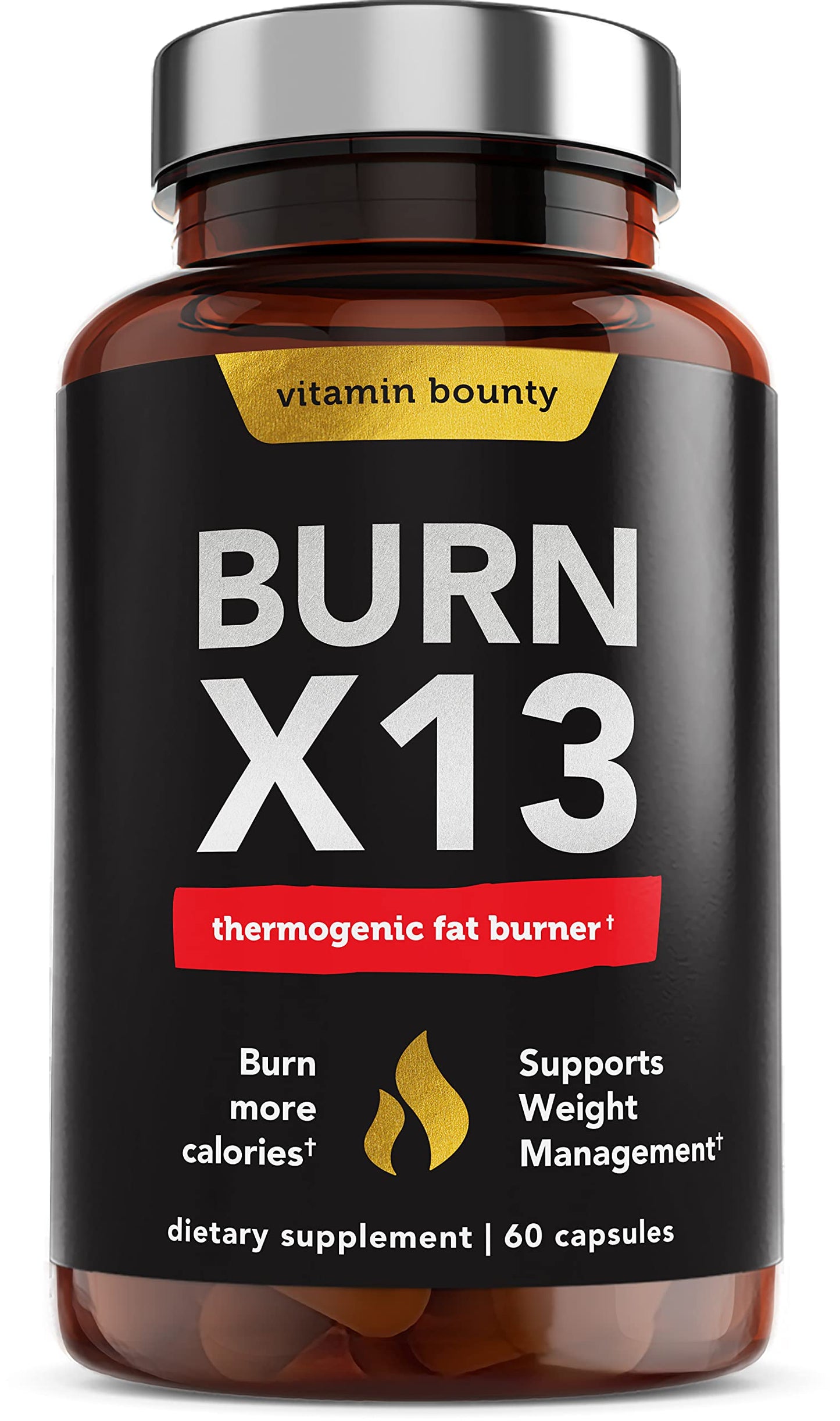 Vitamin Bounty Advanced Thermogenic Fat Burner for Men & Women - Burn X13 Weight Loss Supplement with 13 Powerful Ingredients - Metabolism Booster, Energy & Appetite Control, 60 Capsules