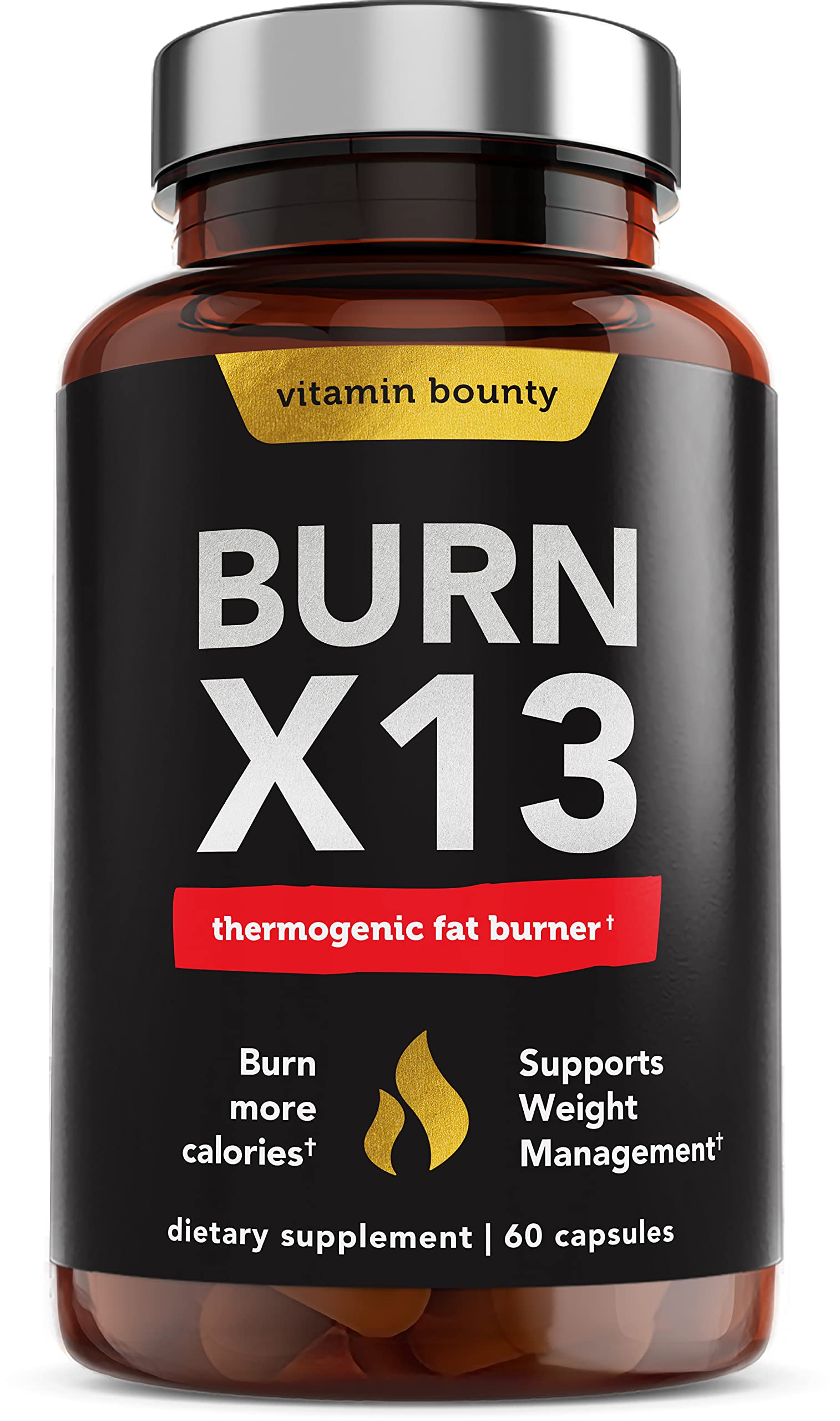 Vitamin Bounty Advanced Thermogenic Fat Burner for Men & Women - Burn X13 Weight Loss Supplement with 13 Powerful Ingredients - Metabolism Booster, Energy & Appetite Control, 60 Capsules