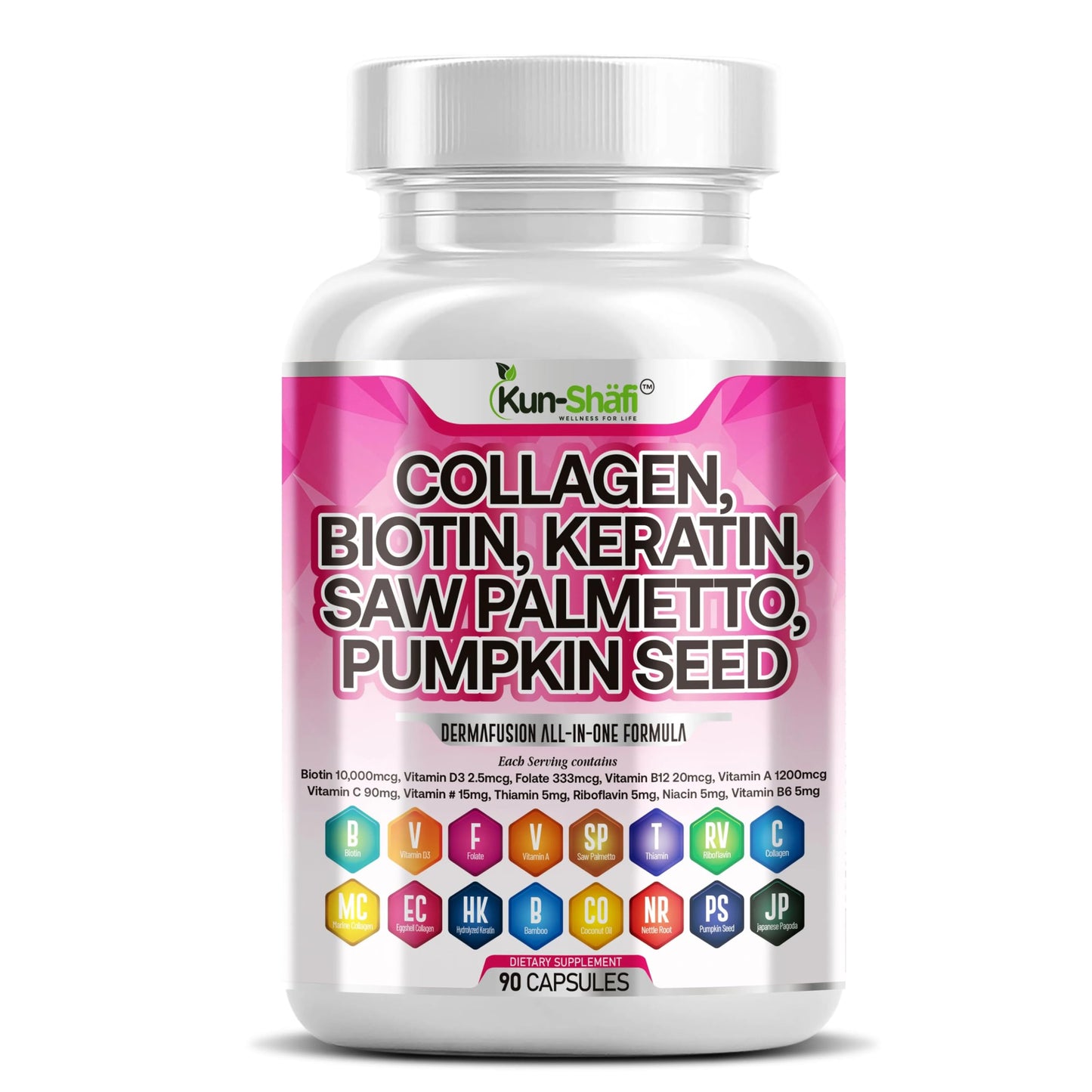 Kun Shafi Collagen Complex with Biotin Capsules, 90 Count