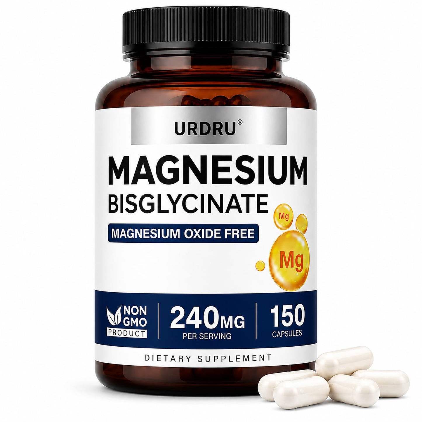 URDRU Magnesium Glycinate Capsules 240mg Per Serving, 150 Capsules