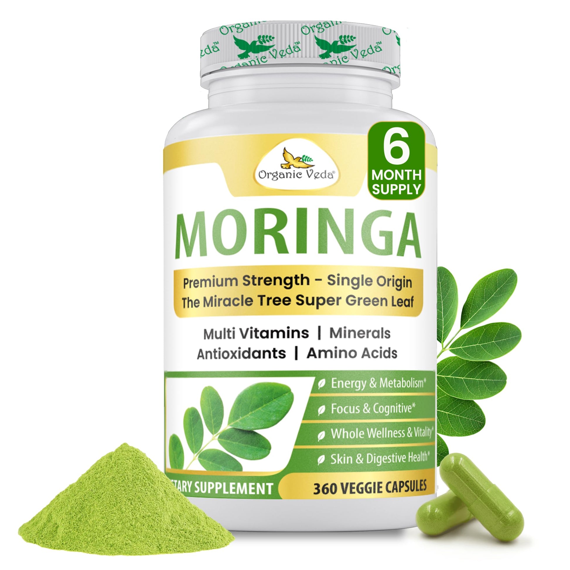 Organic Veda Moringa 1000mg, 360 Capsules