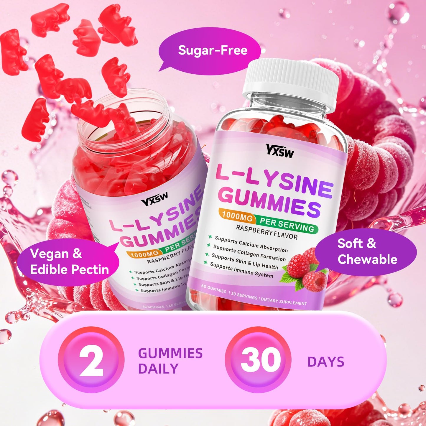 YXSW L-Lysine 1000mg Gummies 60 Count