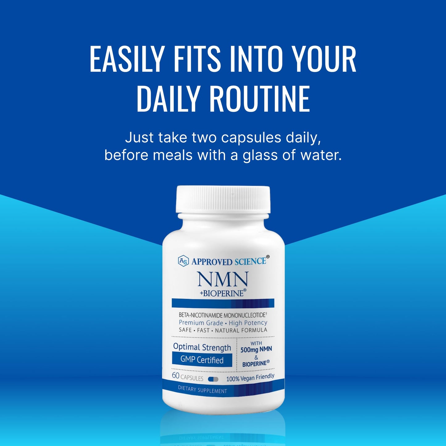 Approved Science NMN 500mg Stable Beta NMN with BioPerine Capsules, 360 Count