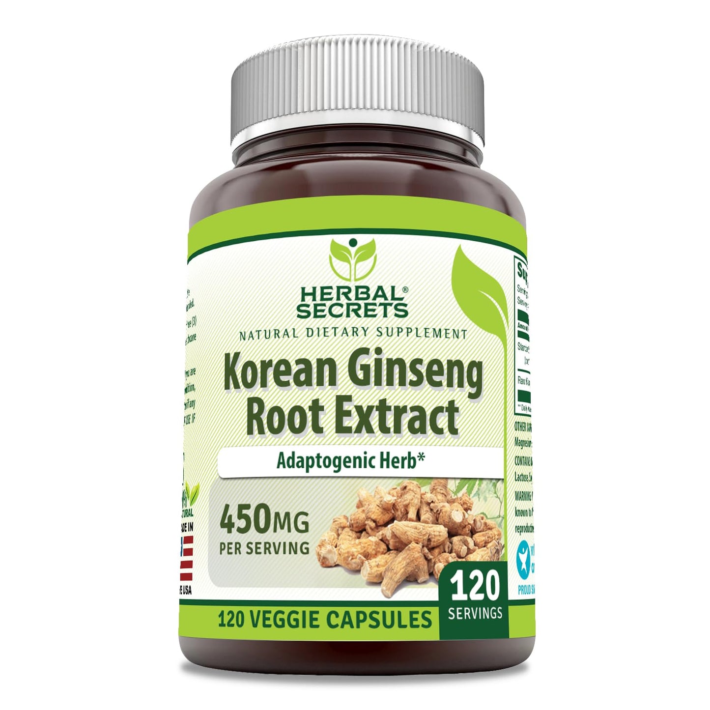 Herbal Secrets Korean Ginseng Root Extract 120 Veggie Capsules