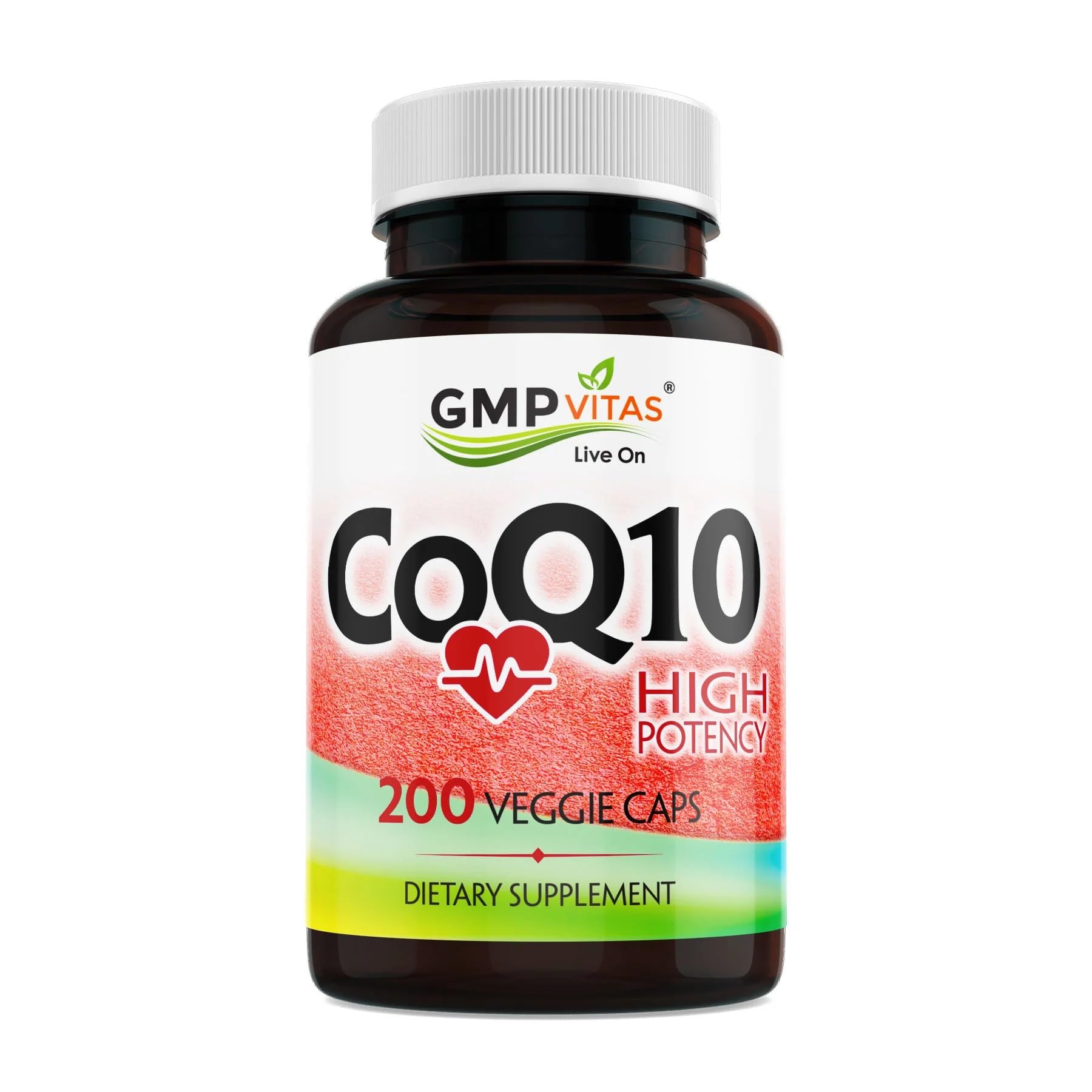 GMP Vitas CoQ10 500mg High Potency Coenzyme Q10 Supplement Capsule, 200 Capsules