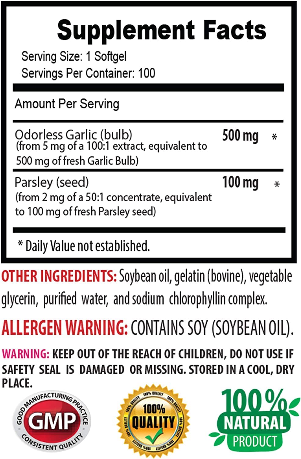 SWAN LIFE ESSENTIALS Garlic and Parsley Odorless Formula Capsules 300