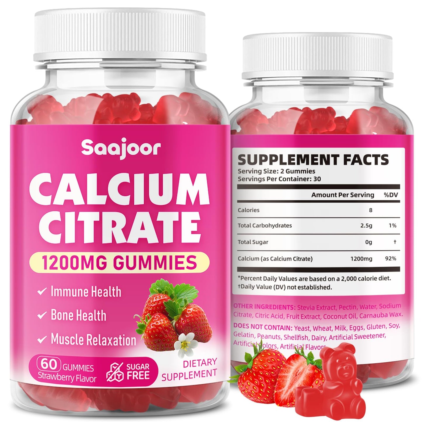 Saajoor Calcium Citrate Gummies 1200 mg Gummy 60 Count